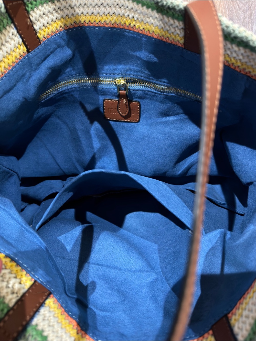 Rainbow Striped Crochet Tote in Pink, Blue, Yellow and Green - Picture 3 of 3
